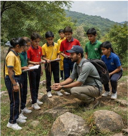 Students exploring nature together during an outdoor learning activity
